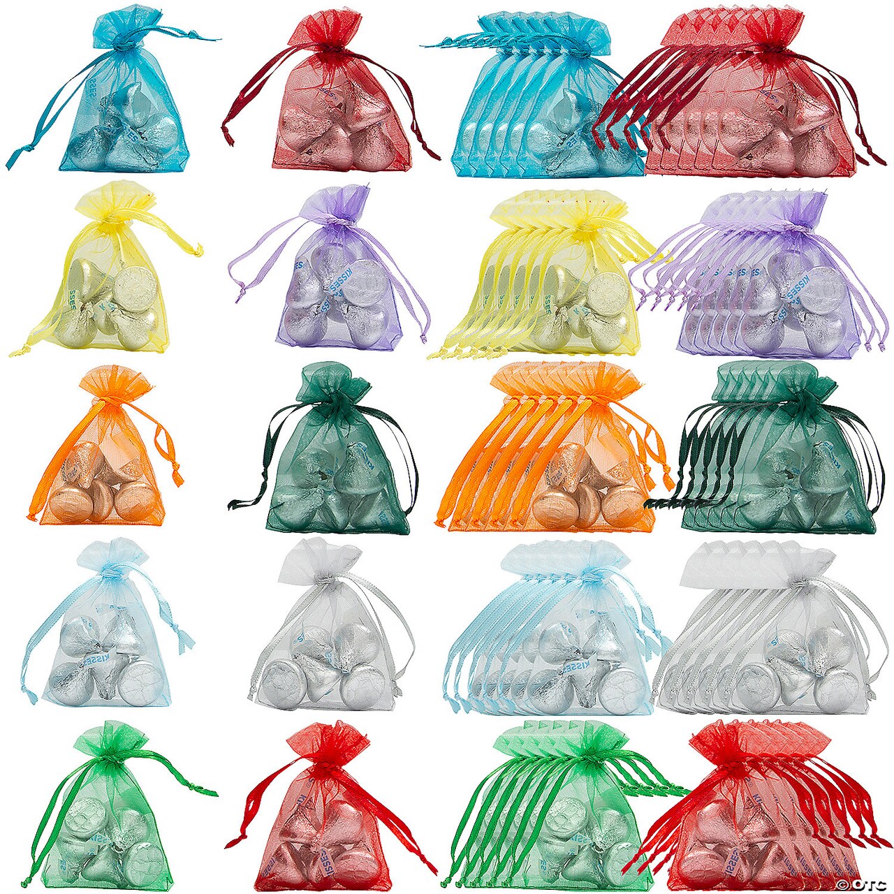 Mini Colorful Organza Drawstring Treat Bags 2 1/4" x 3 1/2" Bulk 50 Pc